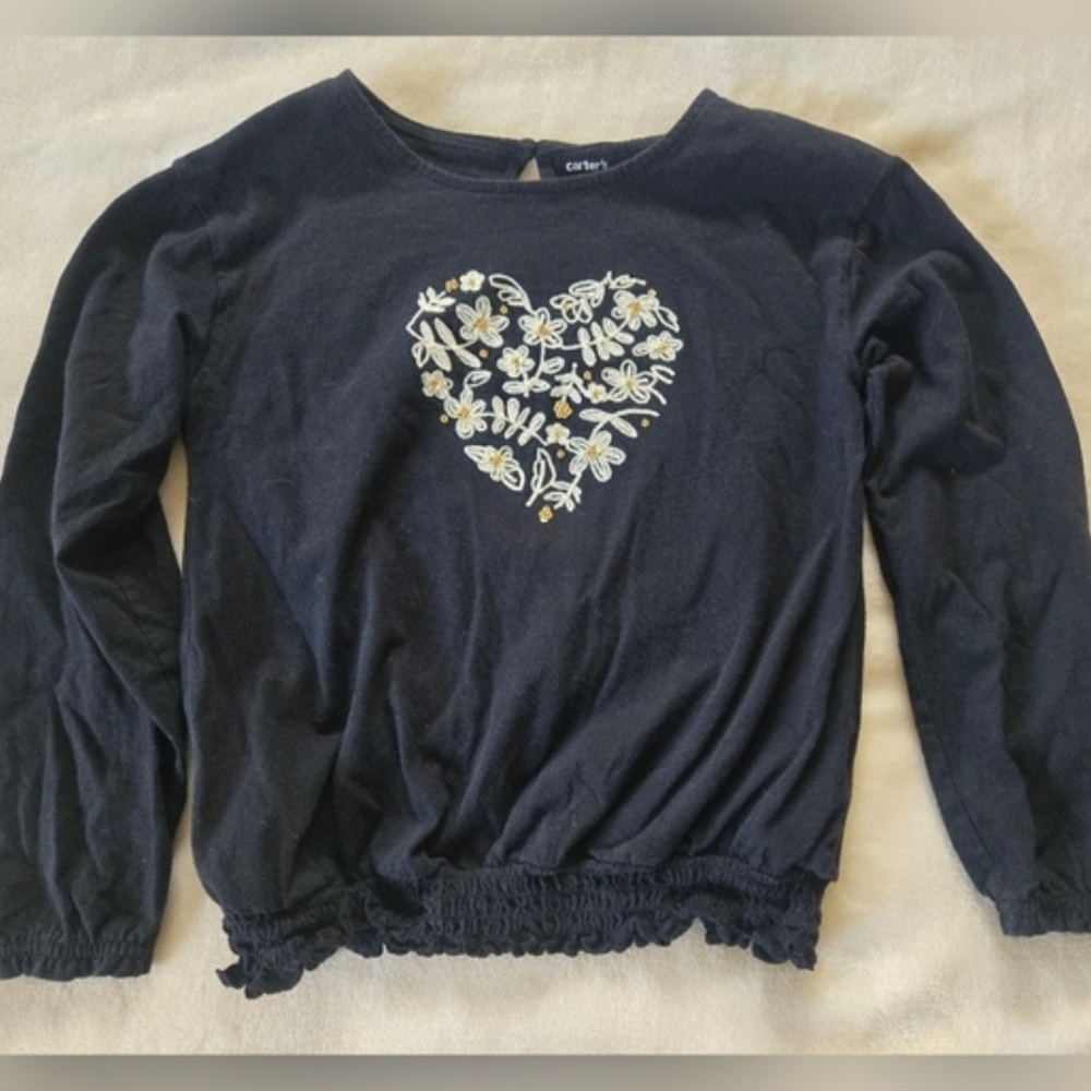 Carter's Black Kids Shirt with Floral Heart Design